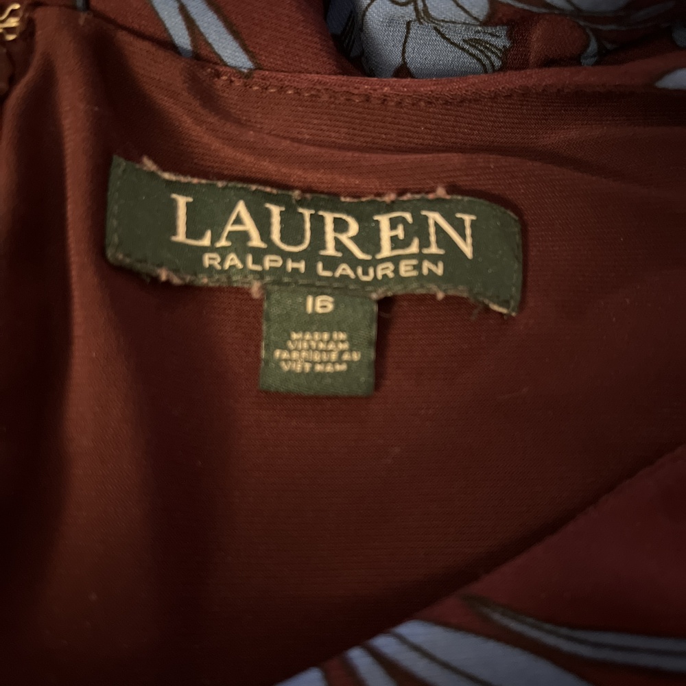 Lauren Ralph Lauren NWT Maroon Blue Floral A-line Dress Size 16 - Picture 3 of 6